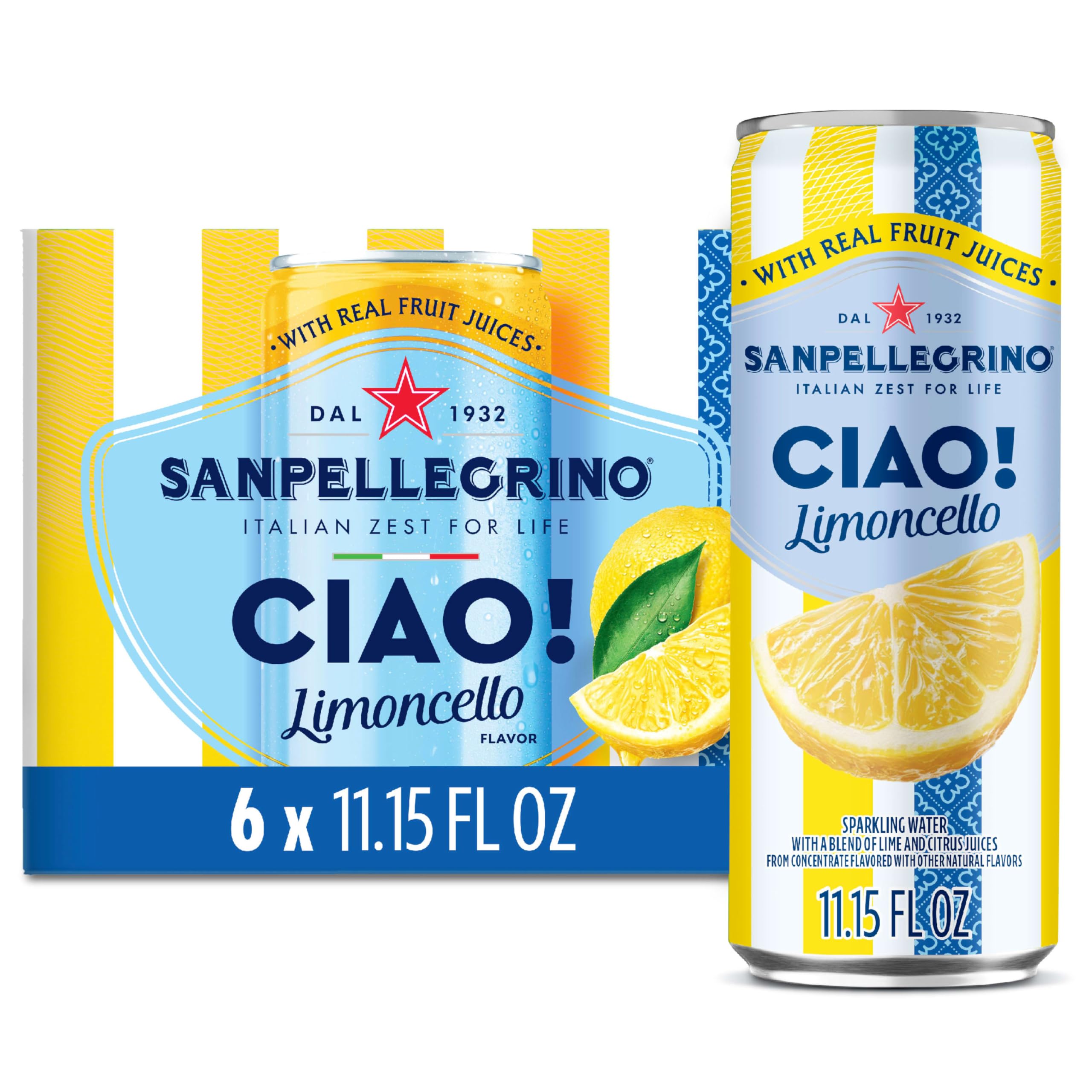 Sanpellegrino Ciao Limoncello Flavored Sparkling Water, Case of 4, 6 Pack