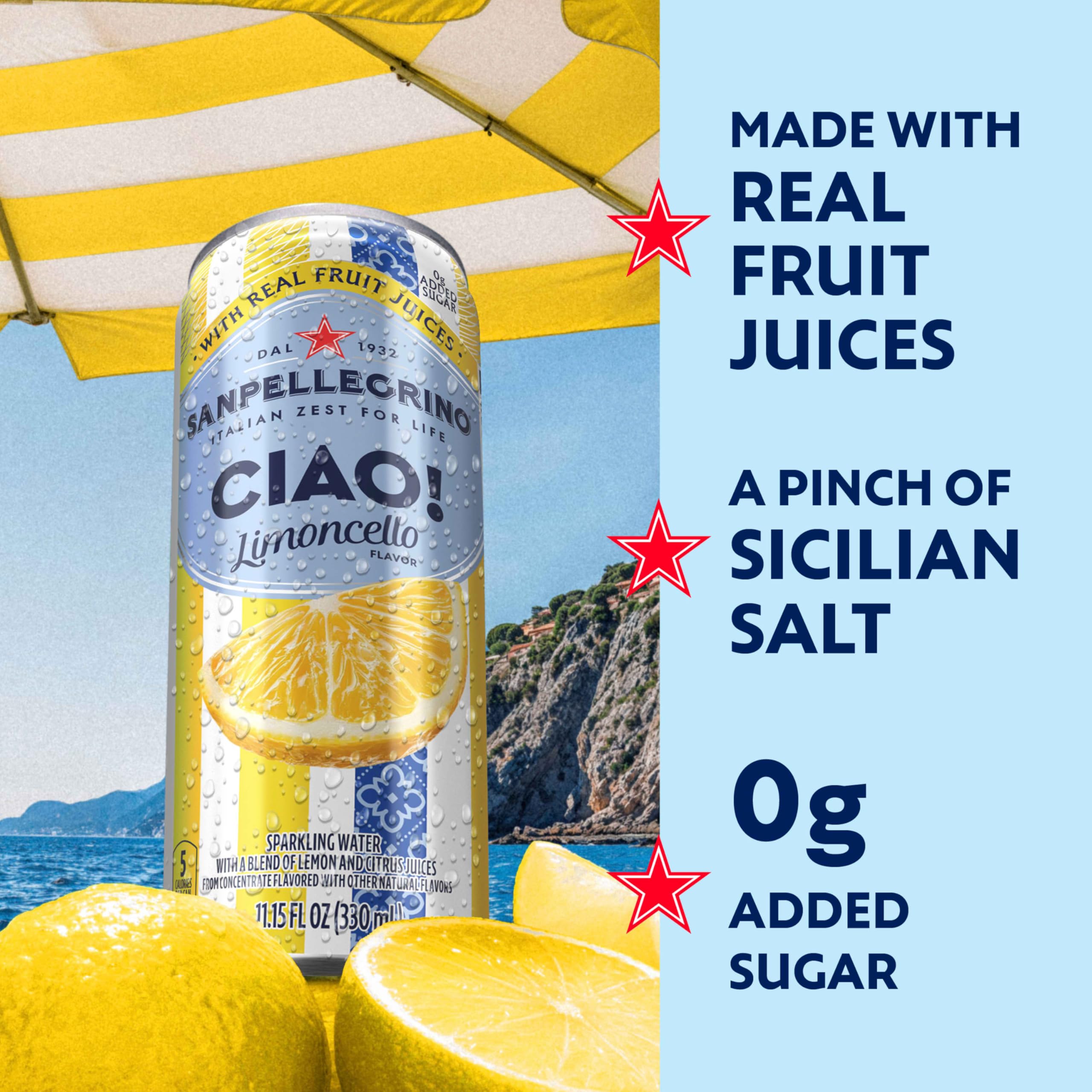 Sanpellegrino Ciao Limoncello Flavored Sparkling Water, Case of 4, 6 Pack