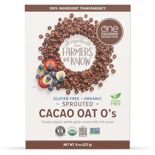 One Degree Organic Foods Sprouted Organic Cacao Gluten Free Oats, Case of 6, 8 Ounce