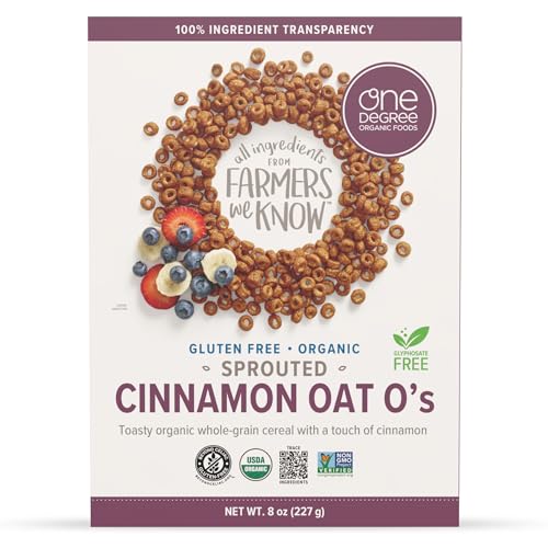 One Degree Organic Foods Sprouted Organic Cinnamon Gluten Free Oats, Case of 6, 8 Ounce