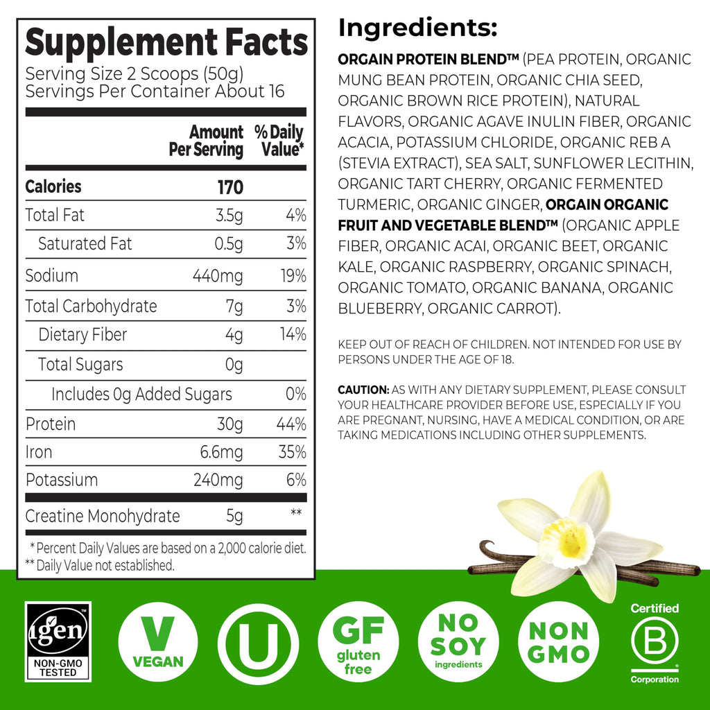Orgain Vanilla Creatine Protein Powder, 28.2 oz Container