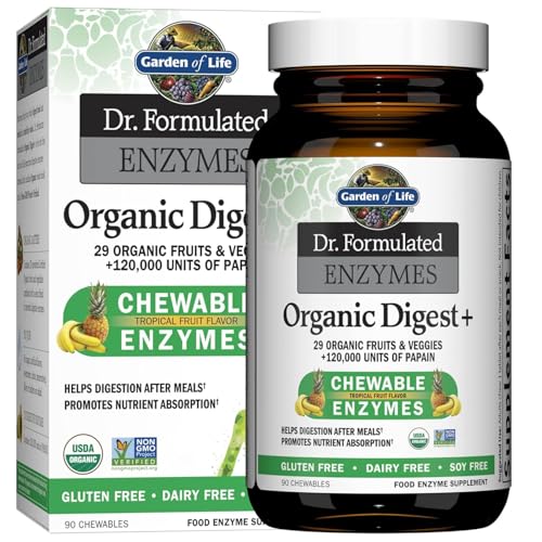 Garden of Life Dr. Formulated Enzymes Organic Digest+ Tropical Fruit, 90 Chewables