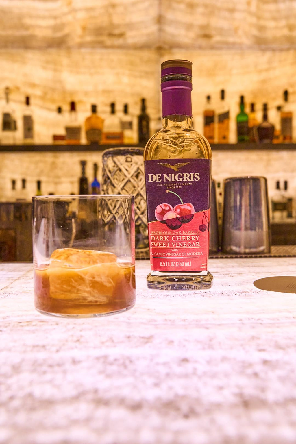 De Nigris Dark Cherry Sweet Vinegar with Balsamic Vinegar of Modena, Case of 6, 8.5 Fluid Ounce Bottles