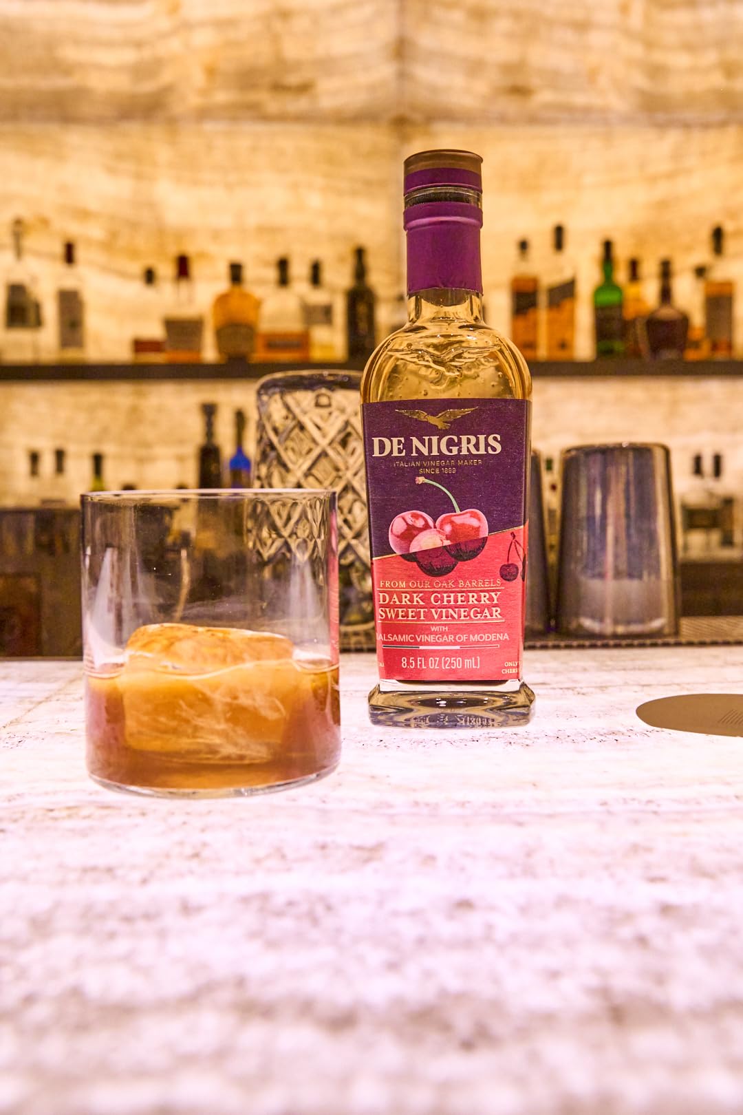 De Nigris Dark Cherry Sweet Vinegar with Balsamic Vinegar of Modena, Case of 6, 8.5 Fluid Ounce Bottles