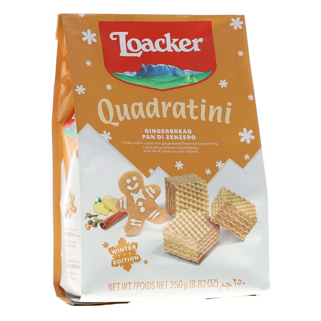 Loacker Quadratini Gingerbread Bite-Size Wafer Cookies, Case of 6, 8.82 Ounce Bags