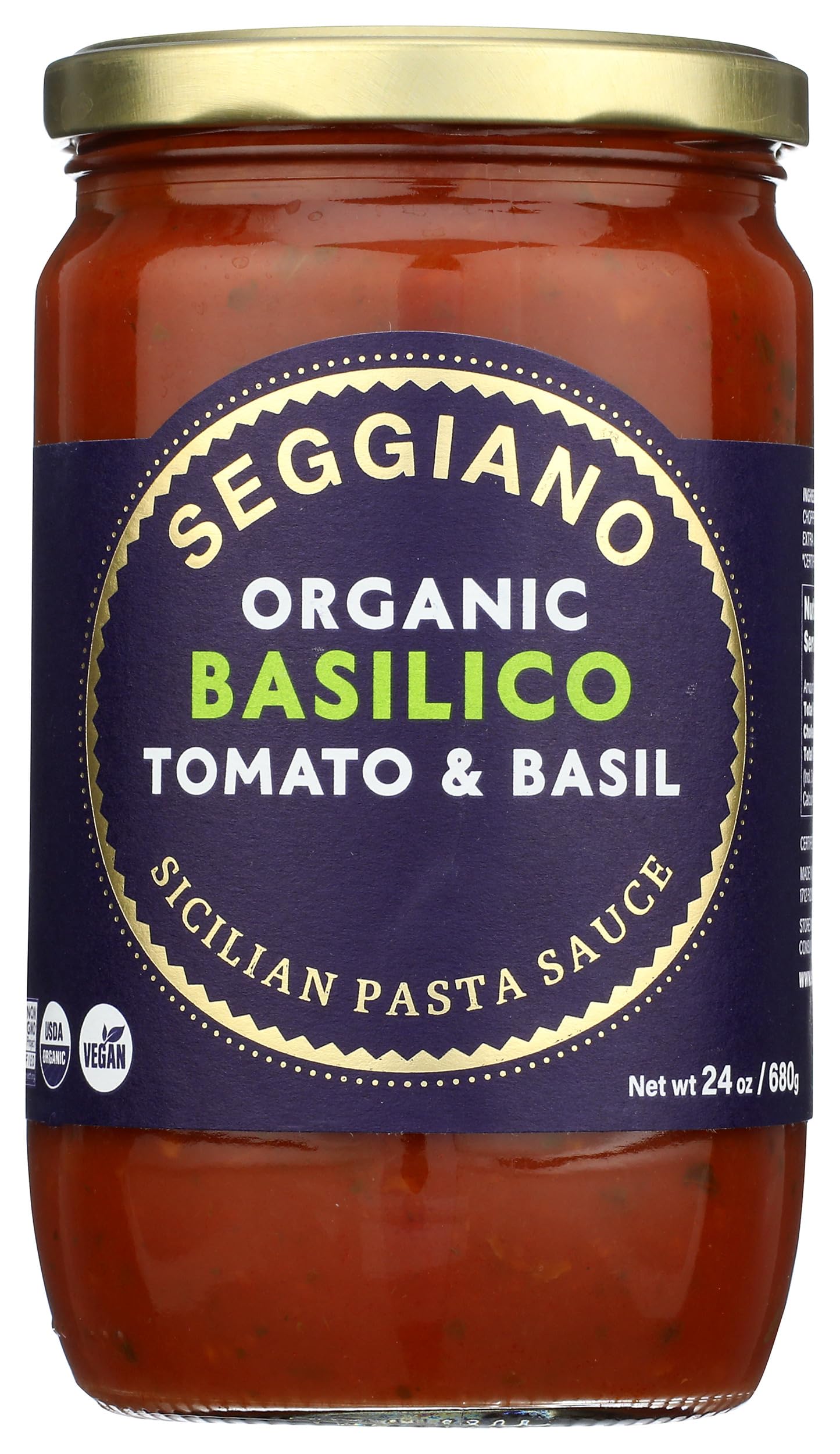 Seggiano Basilico Tomato And Basil Organic Pasta Sauce, Case of 6, 24 oz Jars