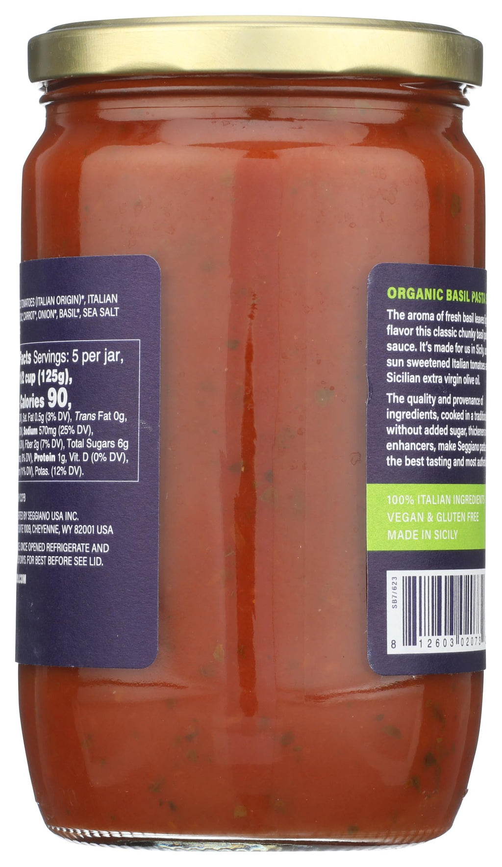 Seggiano Basilico Tomato And Basil Organic Pasta Sauce, Case of 6, 24 oz Jars