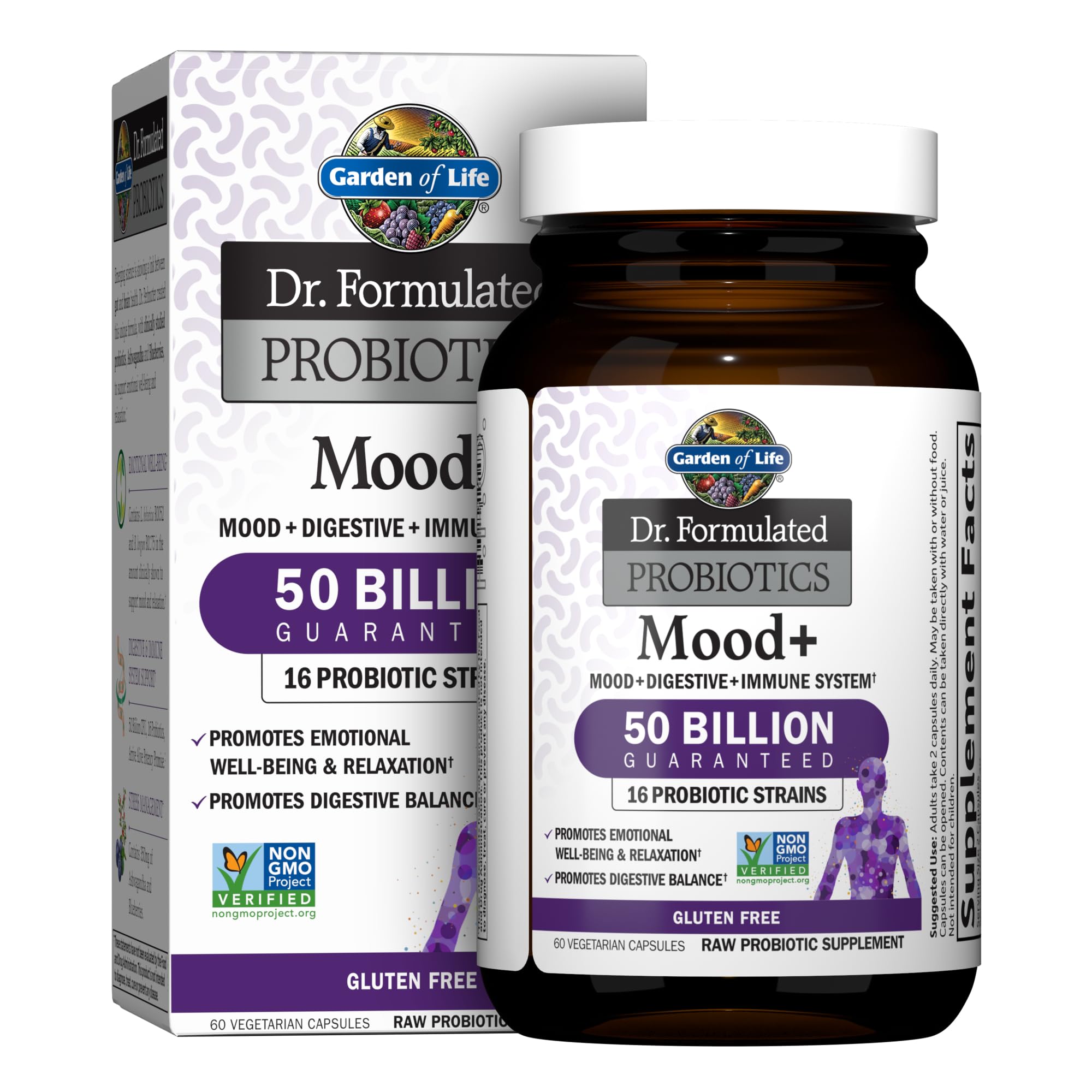 Garden of Life Dr. Formulated Probiotics Mood+, 60 Vegetarian Capsules