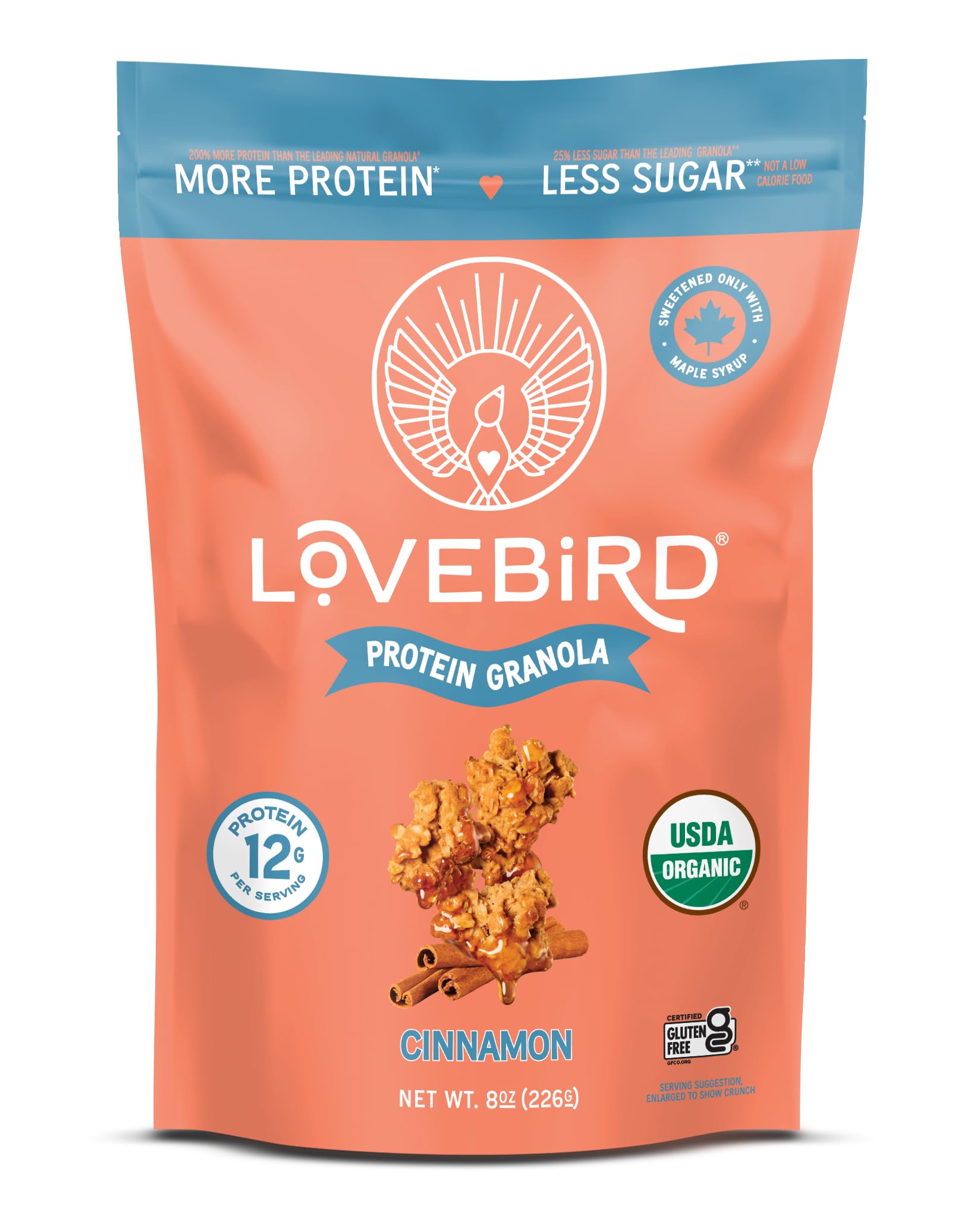 Lovebird Organic Protein Cinnamon Granola, Case of 6, 8 Ounce