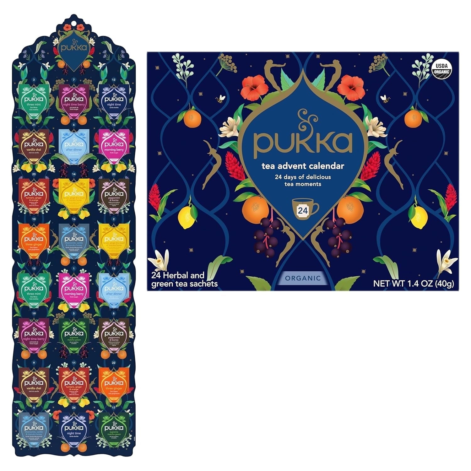 Pukka Organic Fruit And Herbal Tea Advent Calendar, Case of 10, 24 Count