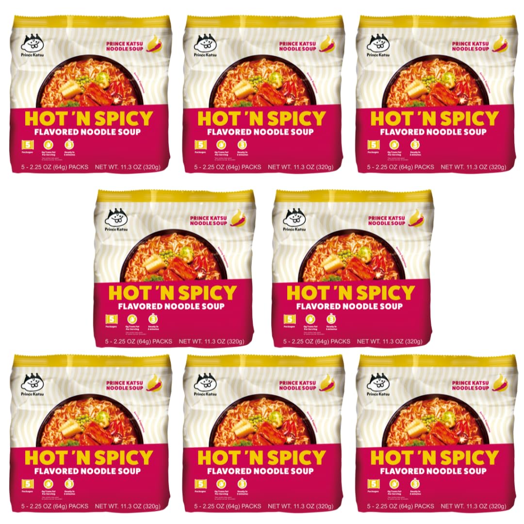 A-Sha Foods Hot Spicy Ramen Noodle Soup Packets, Case of 8, 11.3 oz