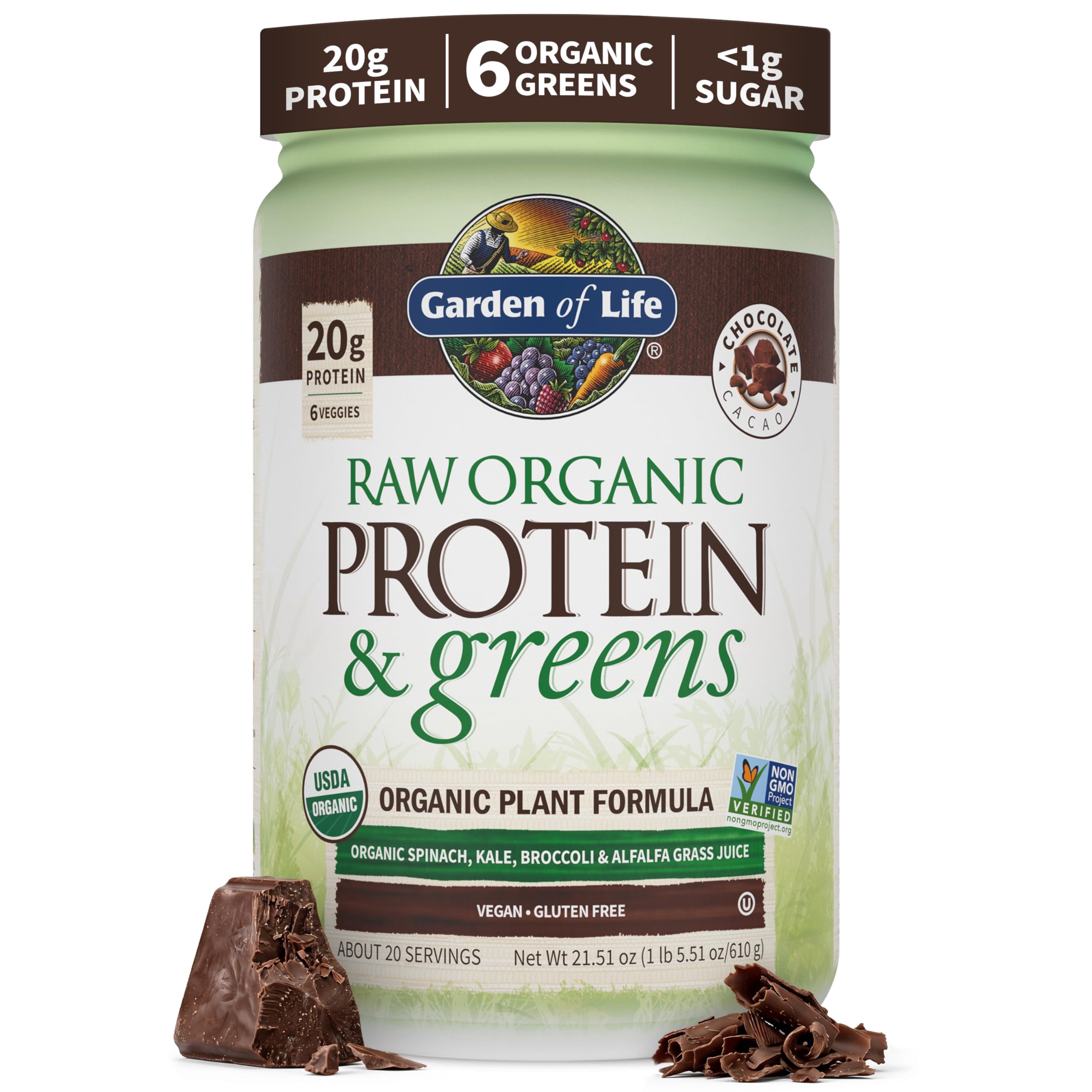 Garden of Life Raw Organic Protein and Greens Chocolate, 21.51 oz