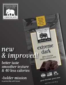Endangered Species Chocolate Extreme Dark Chocolate Orca Bar, Case of 12, 3 Ounce