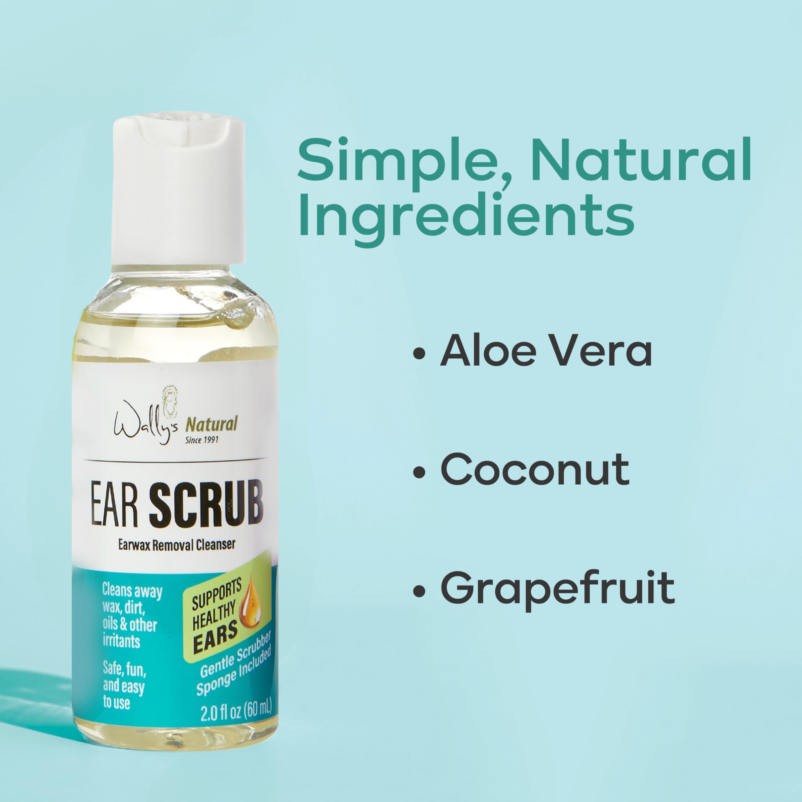 Wally's Natural Adult Ear Cleansing Scrub with Soft-Tipped Scrubber, 2 fl oz