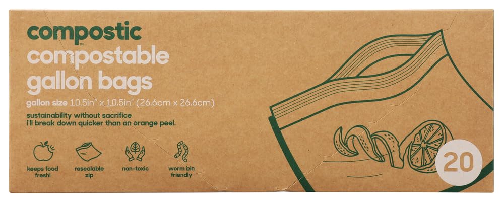 Compostic Compostable Gallon Bags, Case of 6, 20 Count Boxes