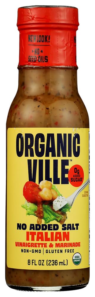 Organicville Organic No Salt Added Italian Vinaigrette Dressing, Case of 6, 8 Fl Oz Bottles