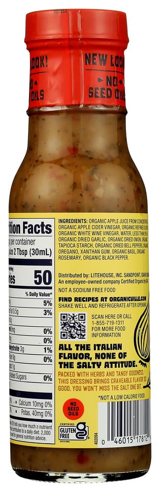 Organicville Organic No Salt Added Italian Vinaigrette Dressing, Case of 6, 8 Fl Oz Bottles
