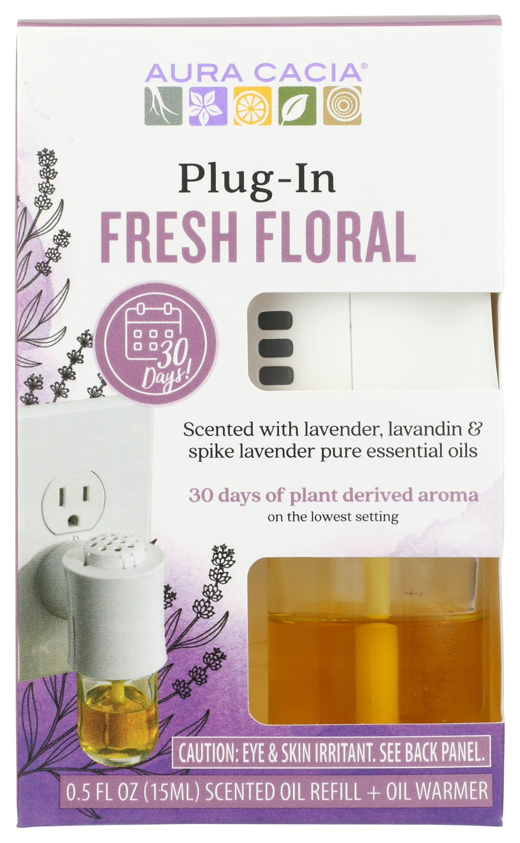 Aura Cacia Fresh Floral Plug-In Oil Warmer and Refill, 0.5 Fl Oz