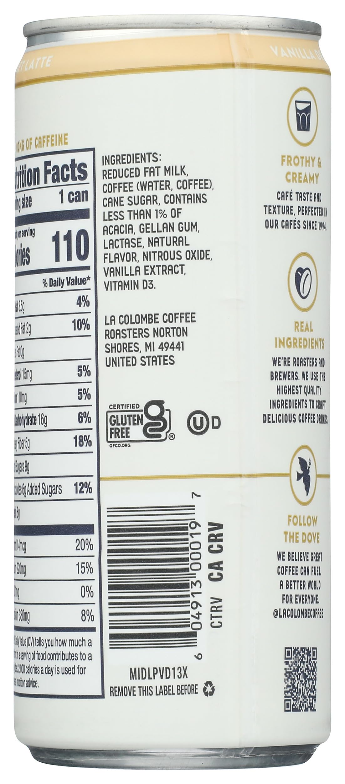 La Colombe Vanilla Draft Latte Coffee, Case of 12, 9 Fluid Ounce