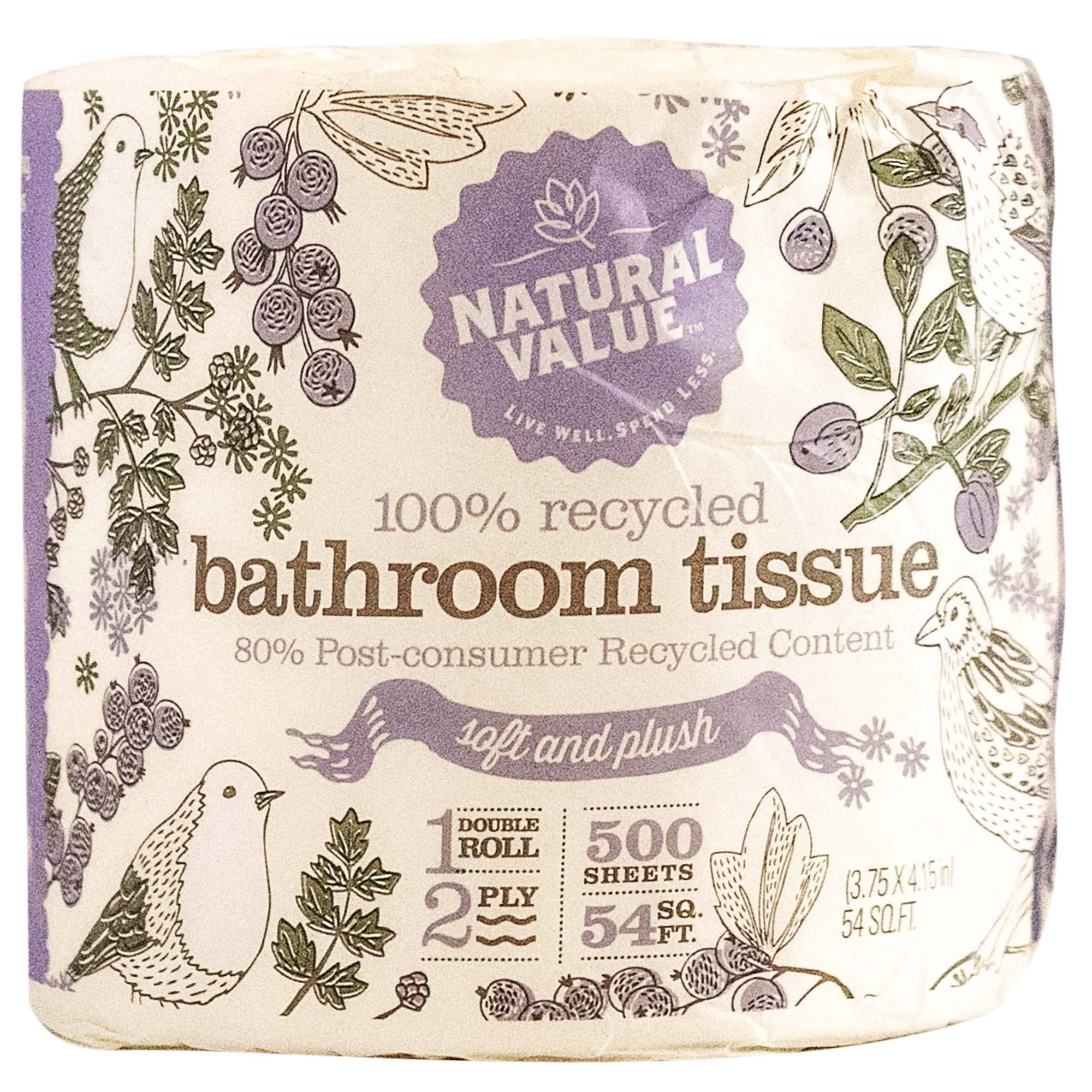 Natural Value Single Roll Bath Tissue, 500 Sheets, Case of 45