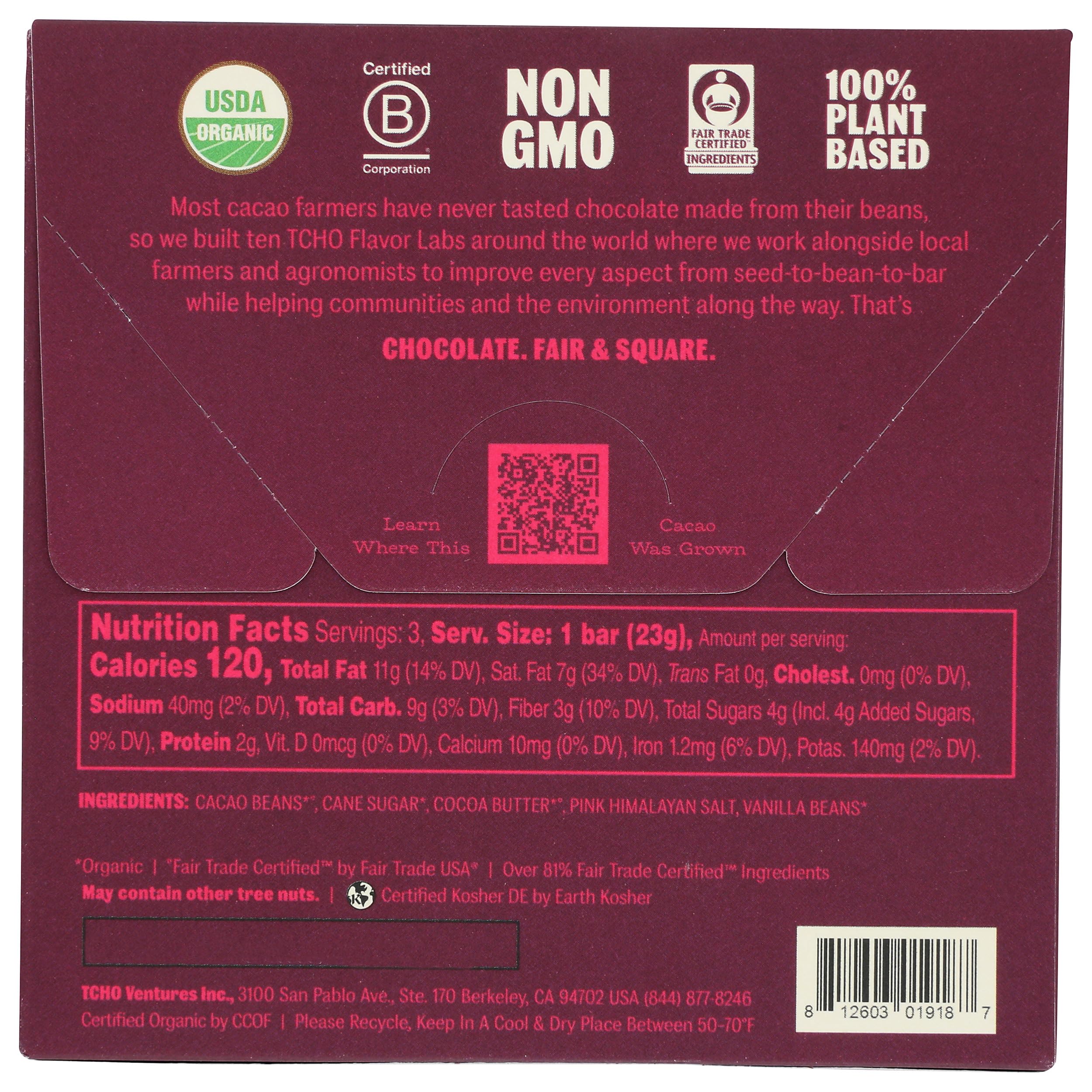 TCHO Organic Dark and Salty Chocolate Bar, Case of 10, 2.1 Ounce