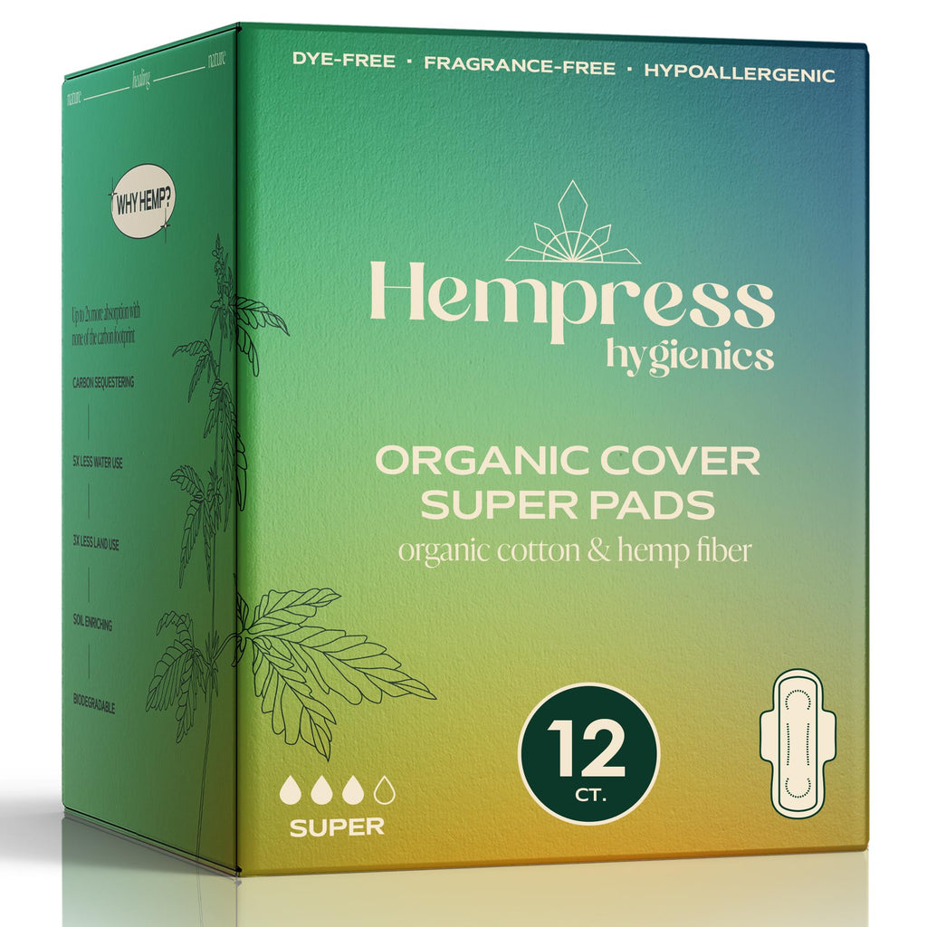 Hempress Hygienics Super Pads with Organic Cover, 12 Count