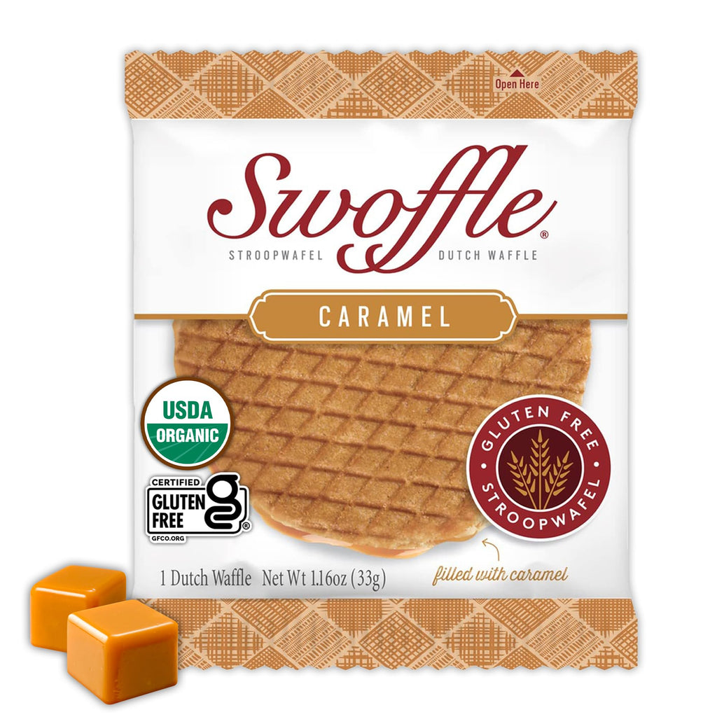 Swoffle Organic Gluten Free Caramel Waffle Cookies, Case of 12, 1.16 Ounce