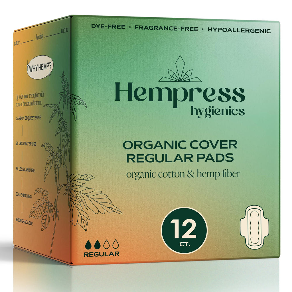 Hempress Hygienics Regular Pads with Organic Cover, 12 Count