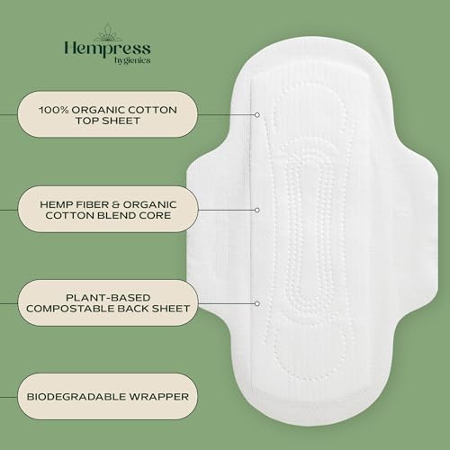 Hempress Hygienics Regular Pads with Organic Cover, 12 Count