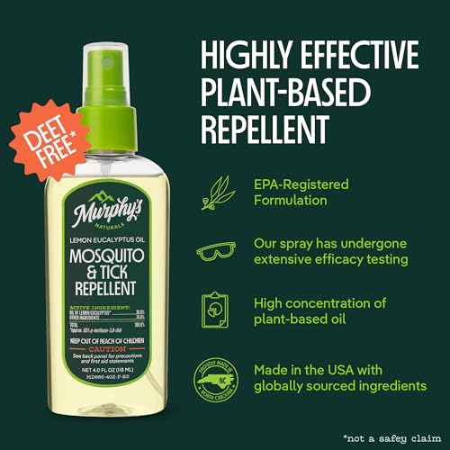 Murphy's Naturals Lemon Eucalyptus Oil Mosquito and Tick Repellent Spray, Case of 6, 4 Fluid Ounce