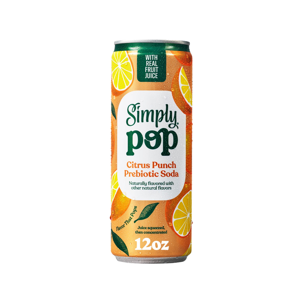 Simply Pop Citrus Punch Prebiotic Soda, Case of 12, 12 Fl Oz Cans