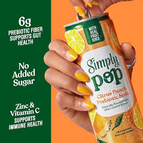 Simply Pop Citrus Punch Prebiotic Soda, Case of 12, 12 Fl Oz Cans