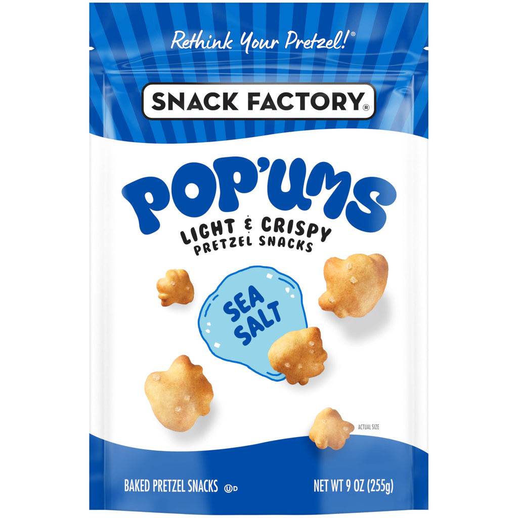Snack Factory Pop'ums Sea Salt Pretzel Snacks, Case of 12, 9 Oz Bags