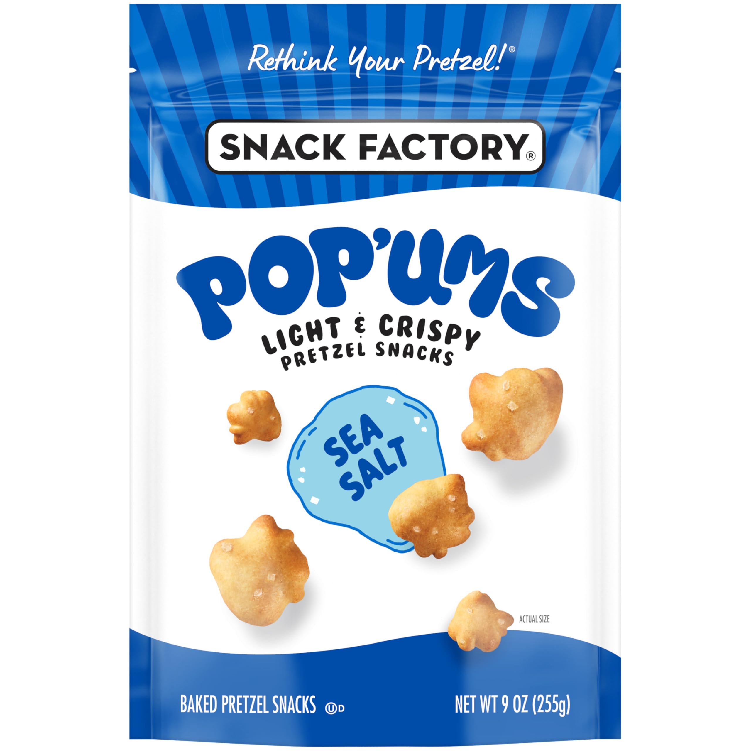 Snack Factory Pop'ums Sea Salt Pretzel Snacks, Case of 12, 9 Oz Bags