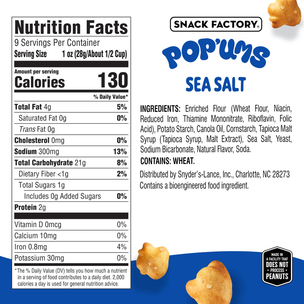 Snack Factory Pop'ums Sea Salt Pretzel Snacks, Case of 12, 9 Oz Bags