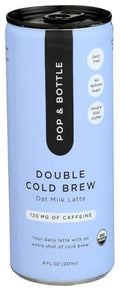 Pop & Bottle Organic Cold Brew Double Shot Oat Milk Latte, Case of 12, 8 Fl Oz Cans