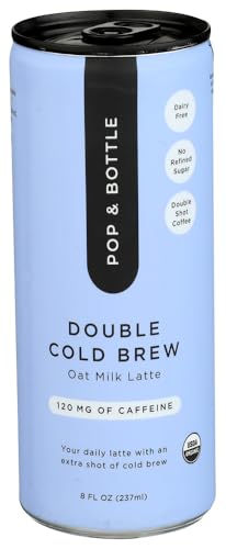 Pop & Bottle Organic Cold Brew Double Shot Oat Milk Latte, Case of 12, 8 Fl Oz Cans