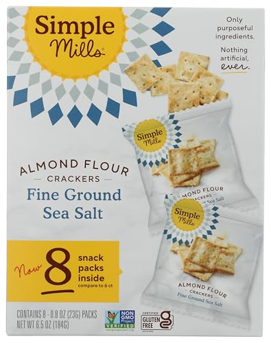 Simple Mills Almond Flour Sea Salt Snack Crackers, Case of 4, 8 Count, 6.5 Oz Boxes