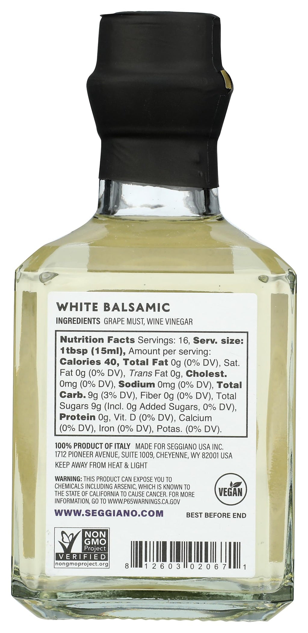 Seggiano White Balsamic Vinegar, 8.4 Fluid Ounce Bottles, Case of 6