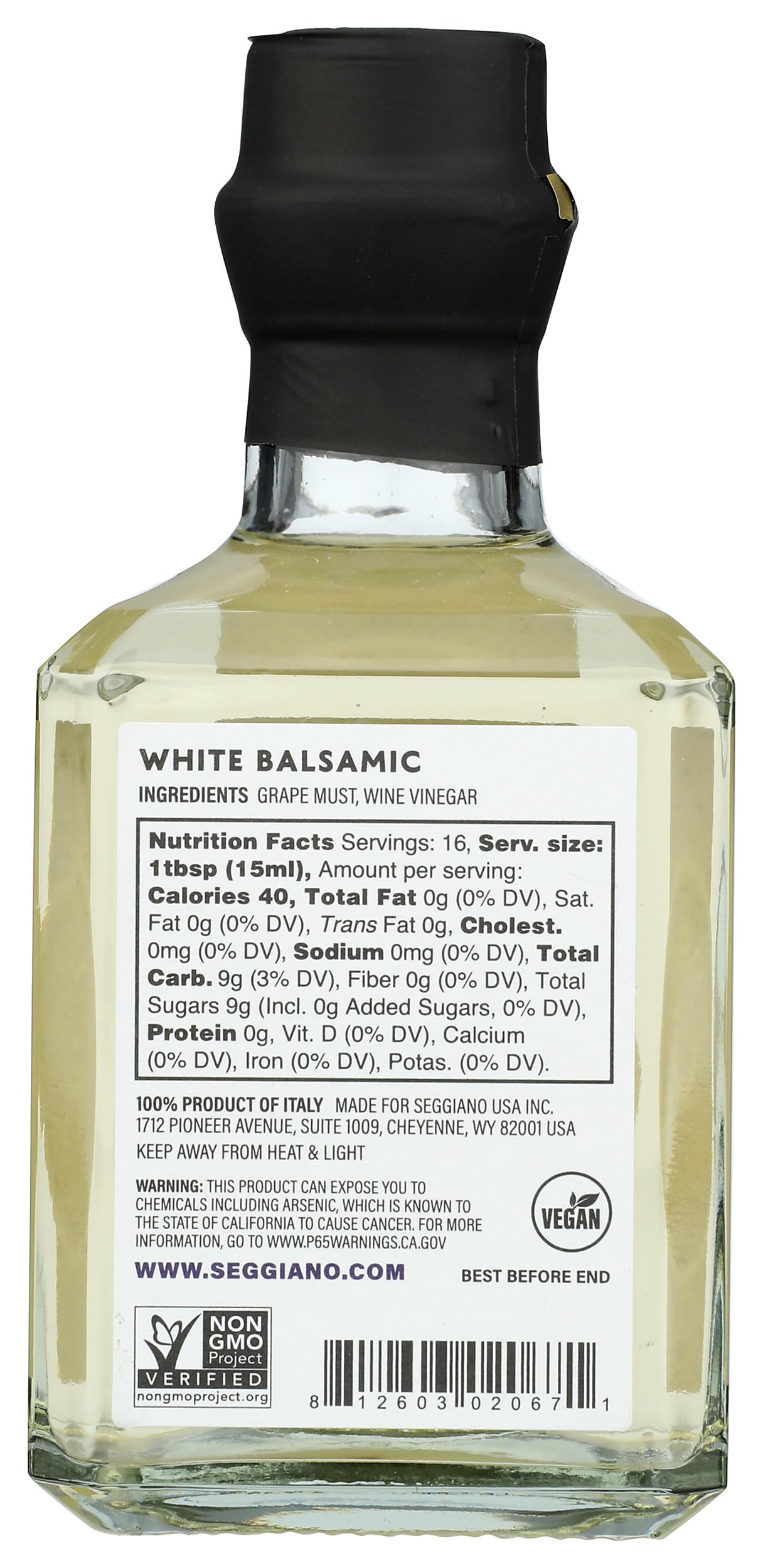 Seggiano White Balsamic Vinegar, 8.4 Fluid Ounce Bottles, Case of 6