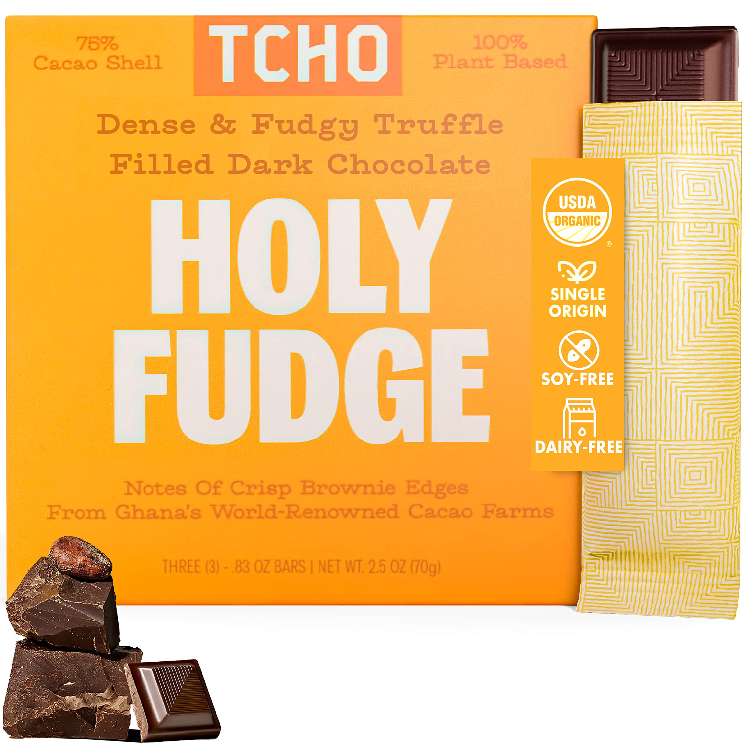 TCHO Organic Holy Fudge Chocolate Bar, 2.1 Ounce Bars, Case of 10