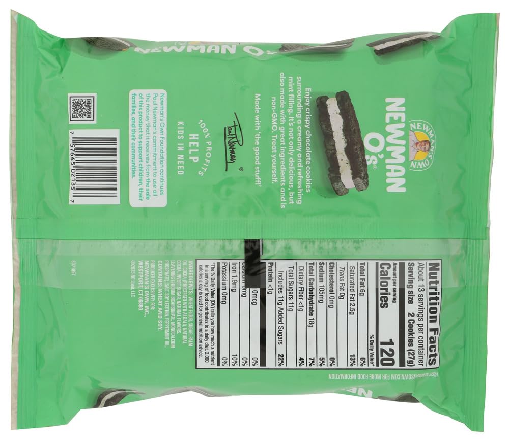 Newman's Own Mint Chocolate Sandwich Cookies, Case of 8, 13 Ounce Packs