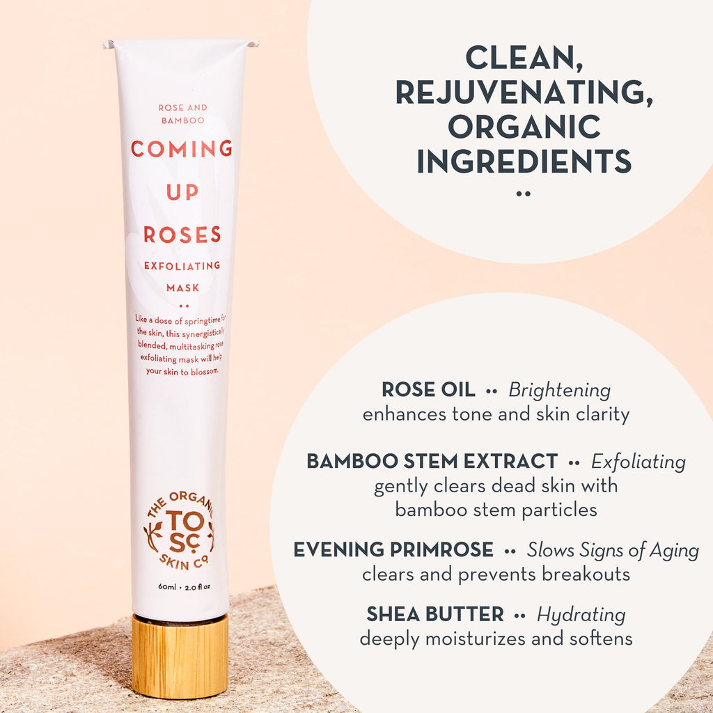 The Organic Skin Co Coming Up Roses Rose and Bamboo Hydrating Face Mask Exfoliating Scrub, 2 Fluid Ounces