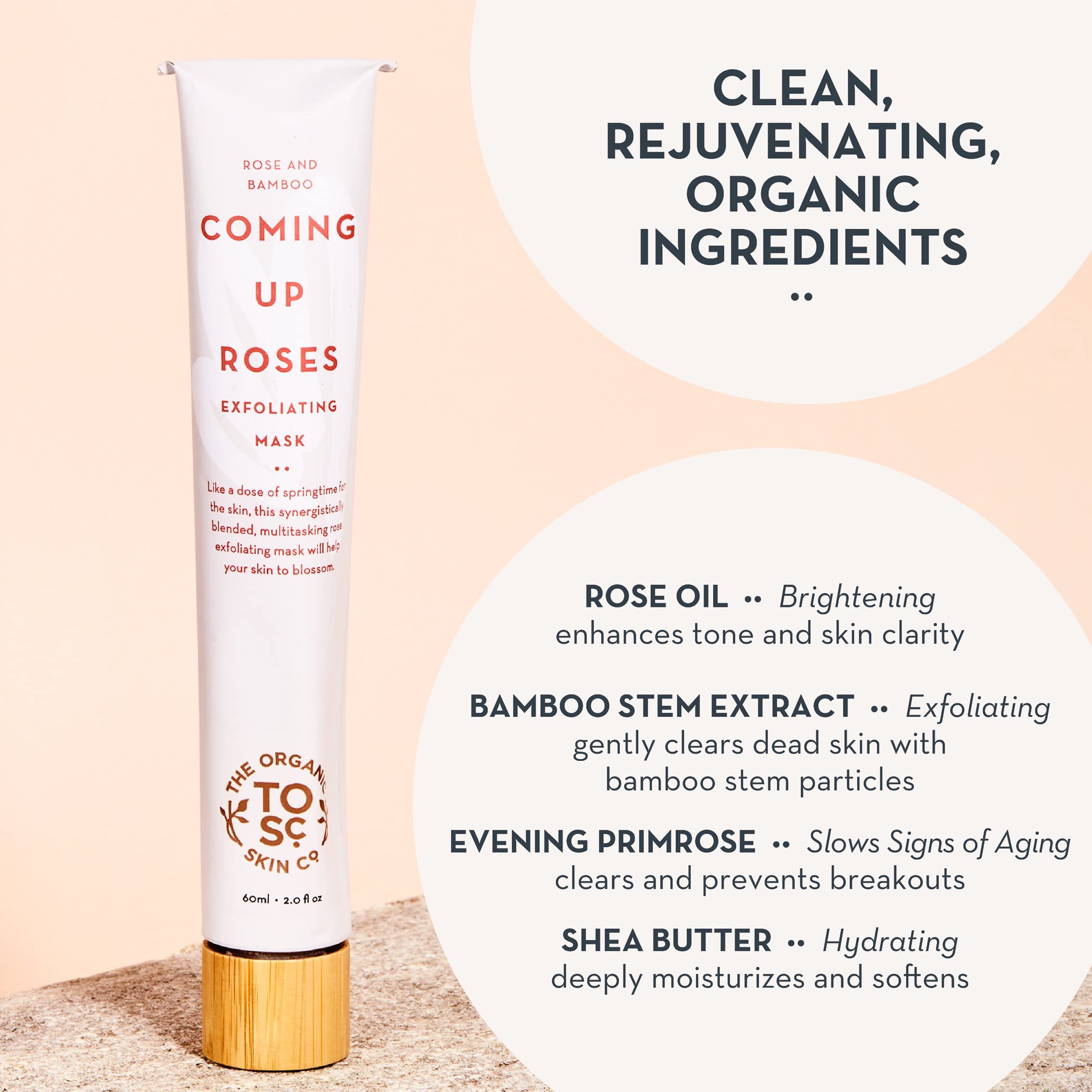 The Organic Skin Co Coming Up Roses Rose and Bamboo Hydrating Face Mask Exfoliating Scrub, 2 Fluid Ounces