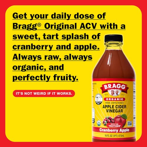 Bragg Organic Cranberry Apple Cider Vinegar Blend, Case of 6, 16 Fluid Ounce