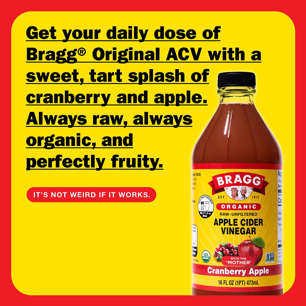 Bragg Organic Cranberry Apple Cider Vinegar Blend, Case of 6, 16 Fluid Ounce