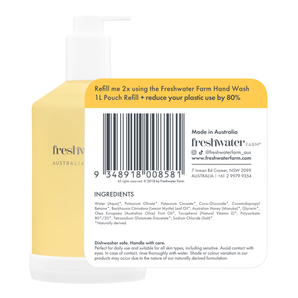 Freshwater Farm Australia Lemon Myrtle Manuka Honey Castile Hand Wash, Case of 3, 16.9 Fluid Ounce Bottles