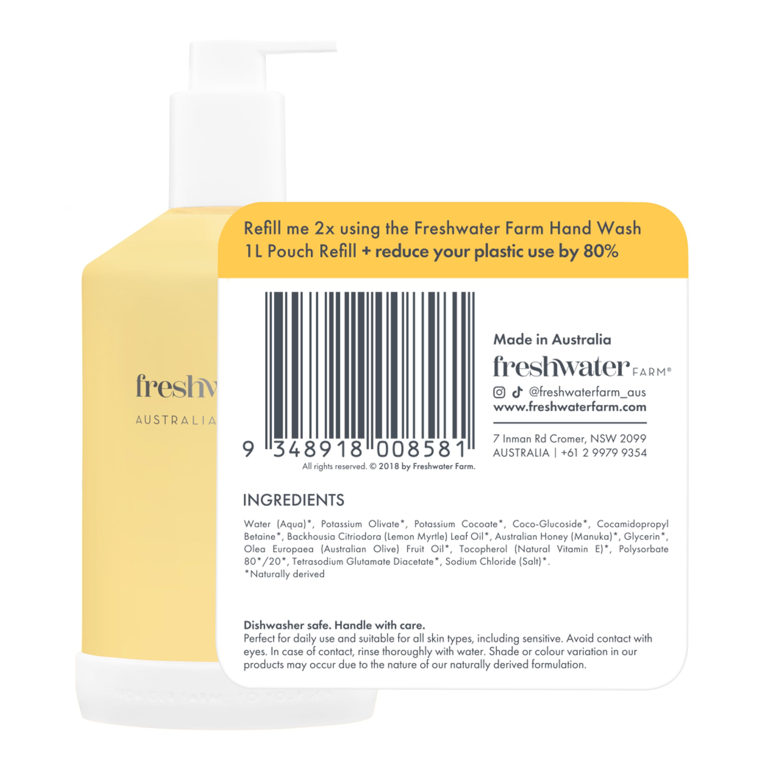 Freshwater Farm Australia Lemon Myrtle Manuka Honey Castile Hand Wash, Case of 3, 16.9 Fluid Ounce Bottles