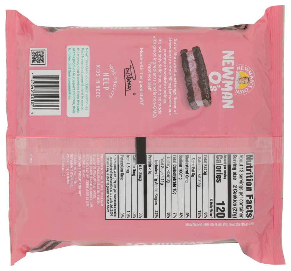 Newman's Own Strawberry Chocolate Sandwich Cookies, Case of 8, 13 Ounce