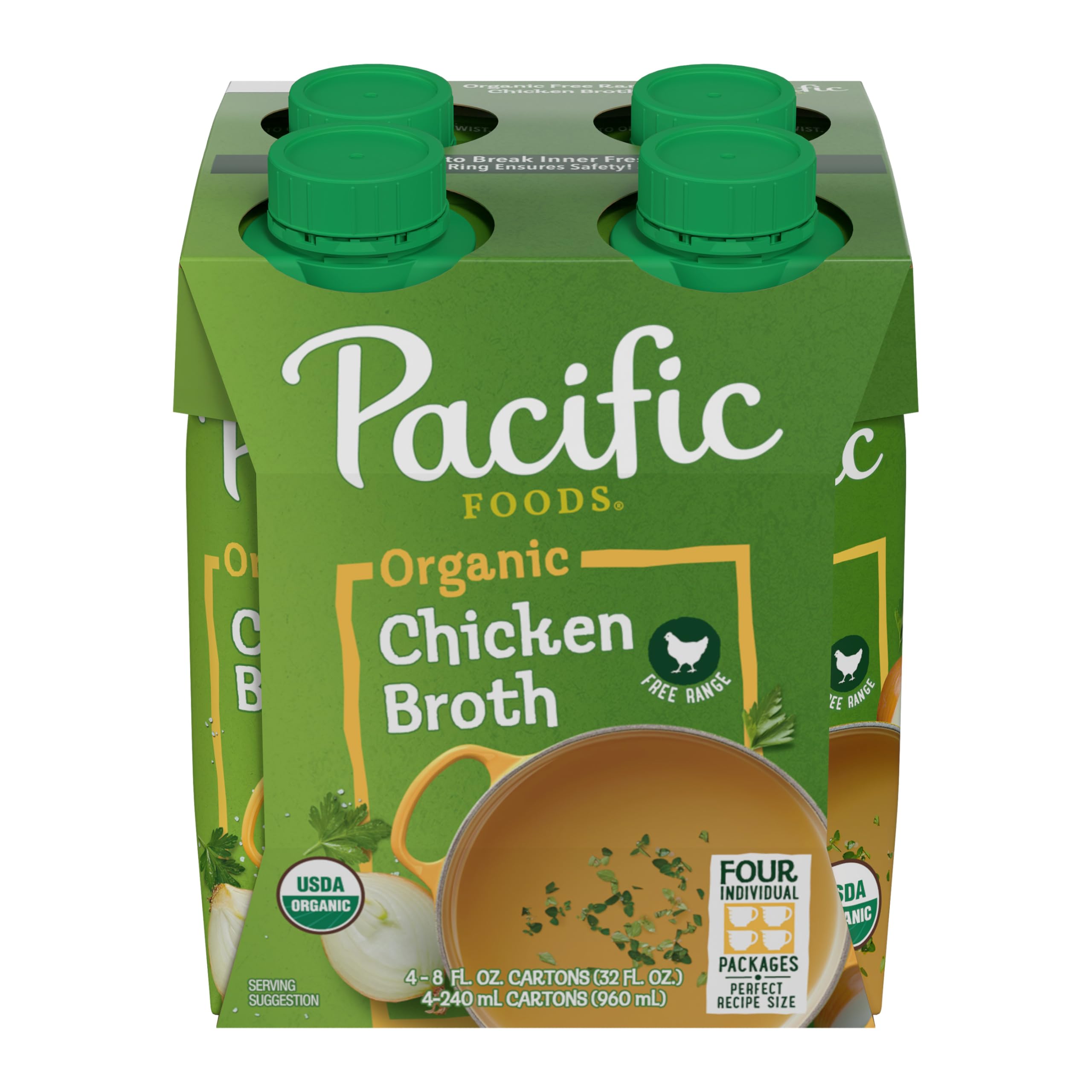 Pacific Foods Organic Chicken Broth, Case of 6, 4 Cartons, 8 fl oz Each